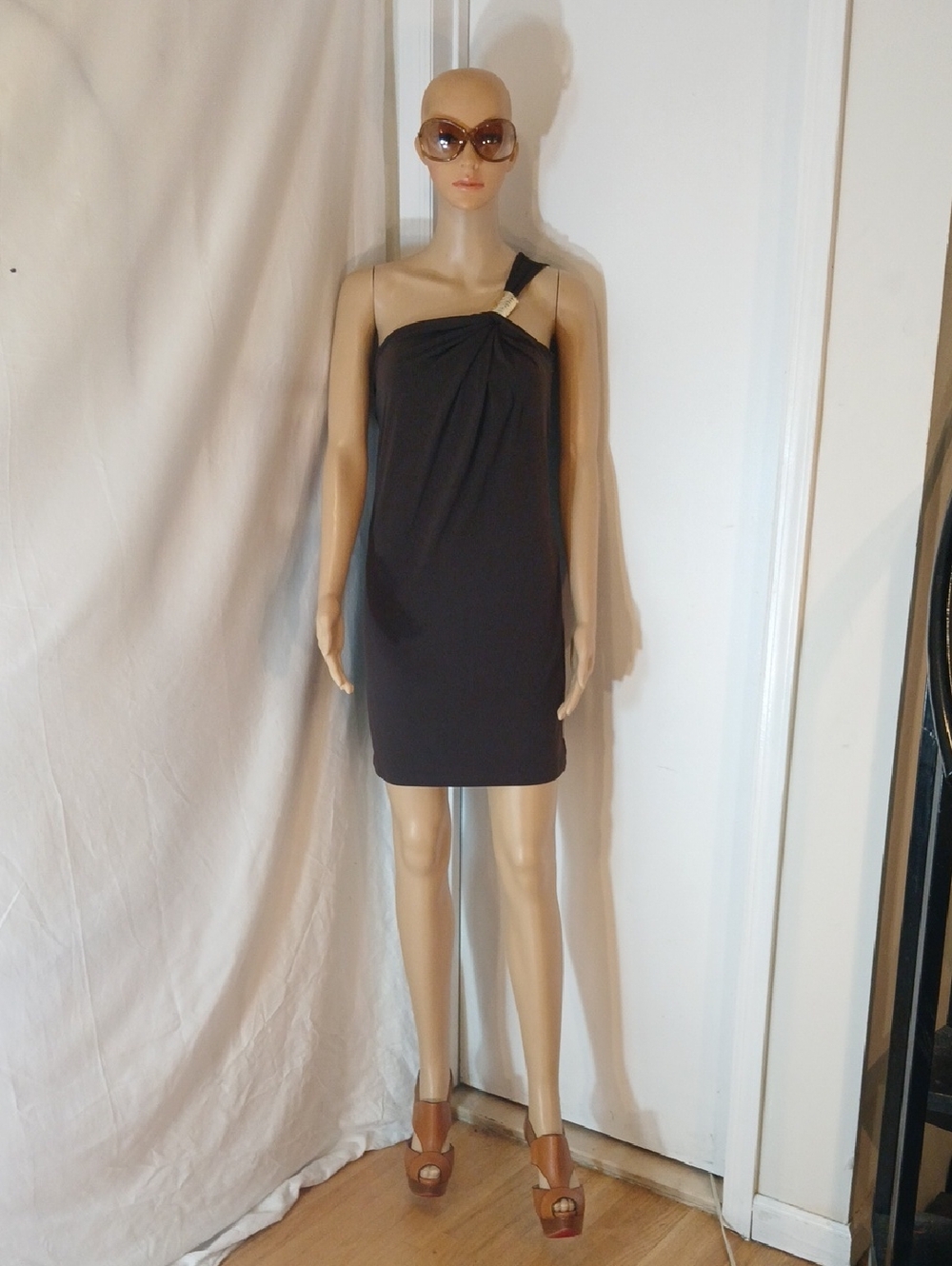 Stunning Like New Michael Kors Chocolate Brown One-Shoulder Sleeveless Dress